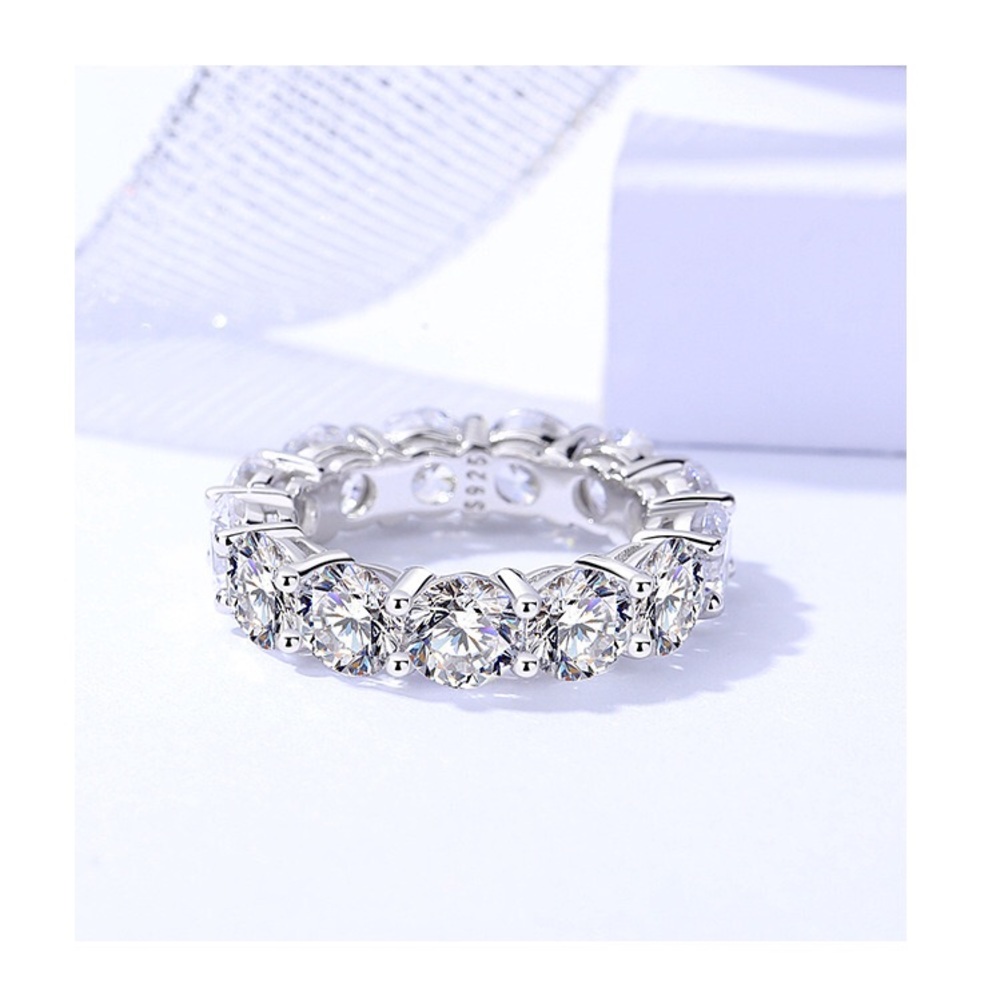 New round zircon row diamond Ring 925 sterling silver